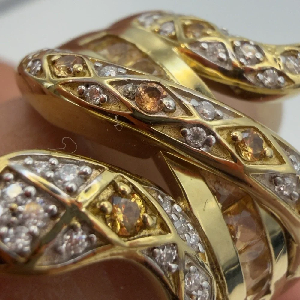 Vtg Djoy Sterling Silver Snake Ring Yellow Saphire Diamond Spinel 18k Vermeil